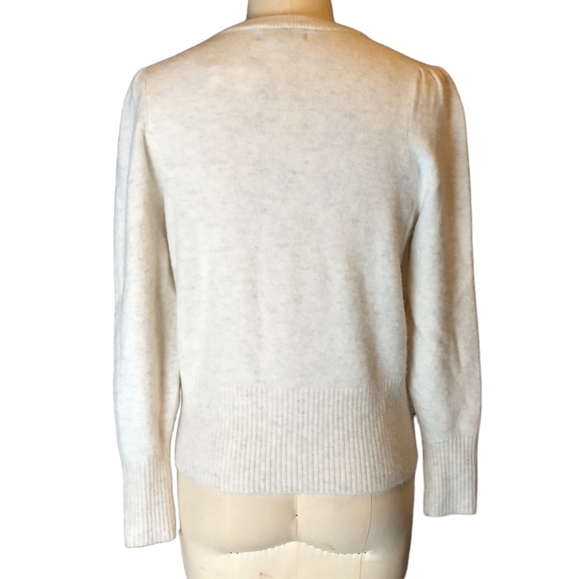 Banana Republic Puff Sleeve Ivory Alpaca Wool Sweater Women's Size Medium - Picture 3 of 6